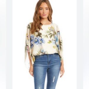 Karen Kane Garden Party Blouson Scarf Top Floral Romantic Feminine Boho M NWT